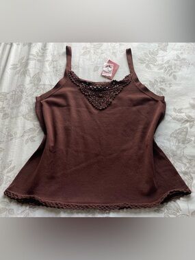 NWT Deadstock Y2K Chocolate Brown‎ Embroidered Tank Top XL Fairycore Whimsical